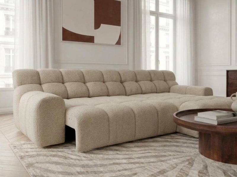  Bobochic canapé d'angle convertible avance-recule électrique andre tissu texturé beige  angle droit ANDRE - Conforama D