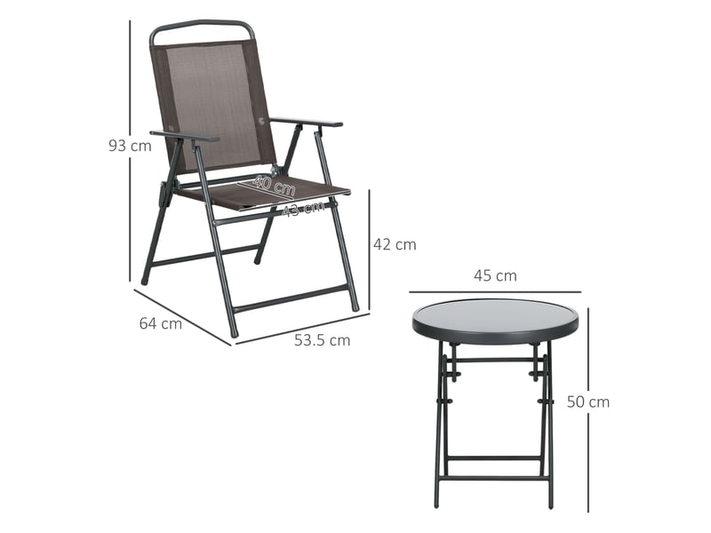  Ensemble de jardin 3 pièces comprenant 2 chaises (53,5 x 64 x 93 cm) et une table basse (ø 45 x 50 cm), en métal marron.  - Conforama E