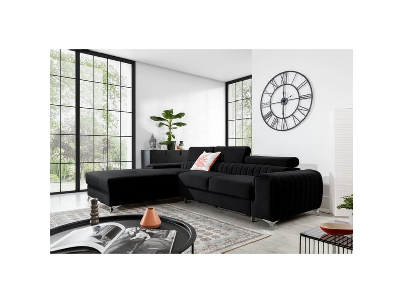 Canapé d'angle gauche noir convertible 3 places jayson assise mousse hr  - Conforama E