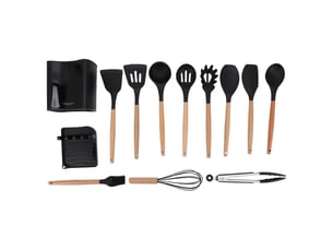 Ensemble de batterie de cuisine de camping résistant à la chaleur avec poignée en bois, kit de batterie de cuisine de pique-nique sans odeur et sans d