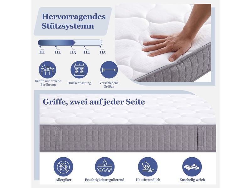  Matelas ressorts ensachés 25 cm 7 zones ergonomique fermeté h3 160x200 cm autres dimensions disponibles  - Conforama B