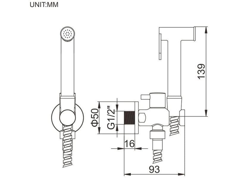  Douche toilette encastré kit avec flexible, support, douchette, chromé, argent 200 pièces  - Conforama B
