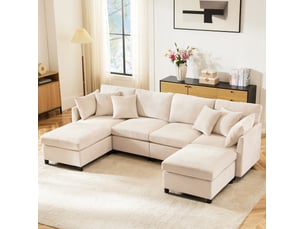 Canapé modulable 278x161x81 cm convertible en u et en l en chenille beige