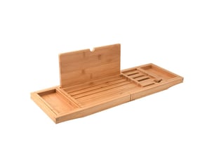 Plateau de bain 60-87 x 30 x 3 cm - decoration salle de bain bambou avec support de livre et porte-tablette