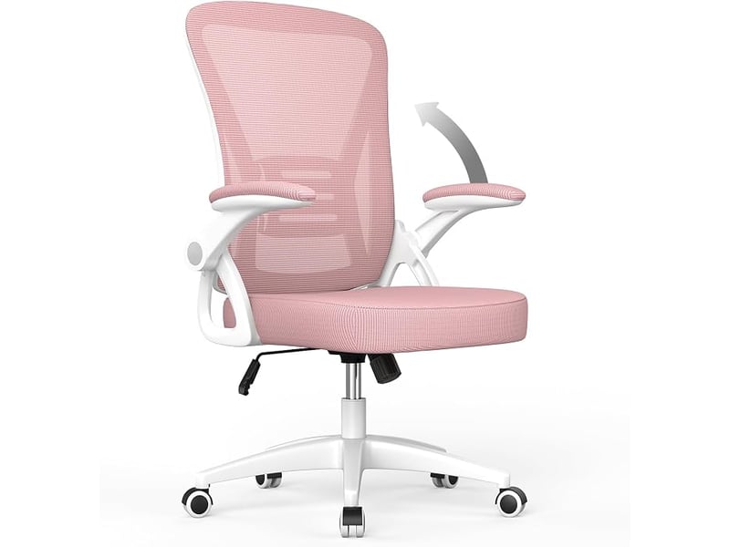  Chaise de bureau avec accoudoirs relevables, rose, sans appui-tête  - Conforama A