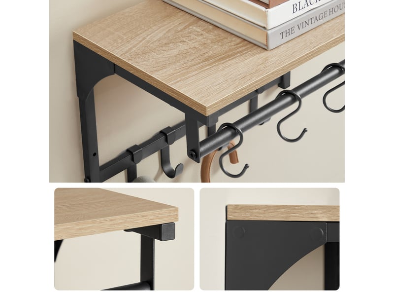  Étagère murale porte-manteau industrielle chêne et noir  - Conforama D