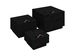 Boîtes de rangement et couvercles 3 pcs noir bois massif de pin