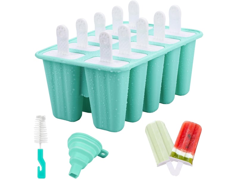  Moule glace silicone - 10 cavités moules pour glaces - moule à glace en silicone - moule glacon avec brosses et entonnoirs pliants - vert  - Conforama A