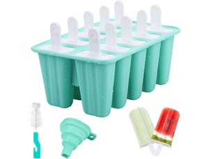 Moule glace silicone - 10 cavités moules pour glaces - moule à glace en silicone - moule glacon avec brosses et entonnoirs pliants - vert
