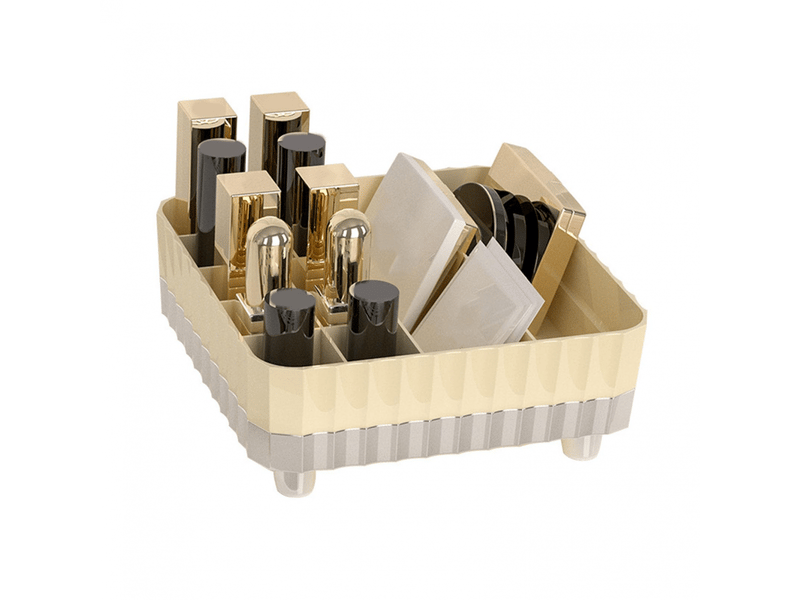  Organisateur de maquillage en plastique, boîte de rangement de cosmétiques à compartiments multiples pour comptoir de salle de bain, coiffeuse  - Conforama E