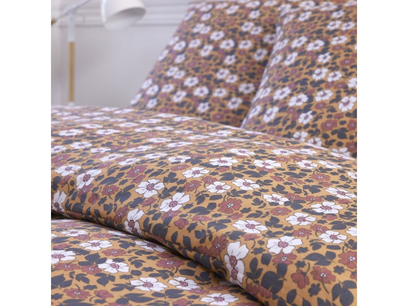  Parure housse de couette 260x240cm + 2 taies motif fleuri marron 100% gaze de coton - adige ADIGE - Conforama C