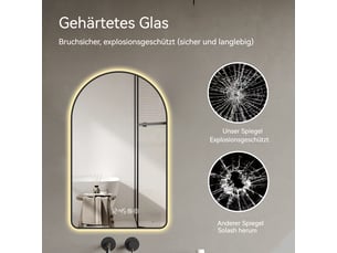 Miroir led arqué pour salle de bain 70 × 120 cm, cadre noir