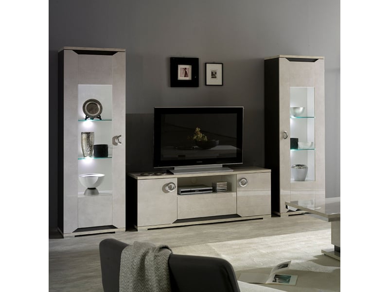  Meuble tv 2 portes 1 tiroir aspect ciment et gris anthracite - libeccio LIBECCIO - Conforama B