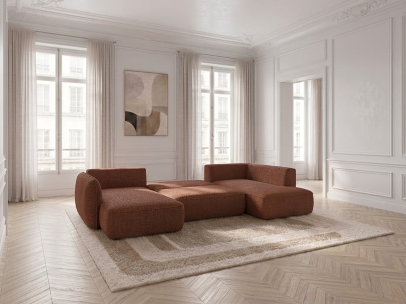  Bobochic canapé d'angle panoramique convertible esmee tissu chenille orange  angle gauche ESMEE - Conforama D