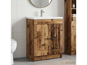 Armoire sous évier de salle de bain, meuble de rangement bois ancien shl5660