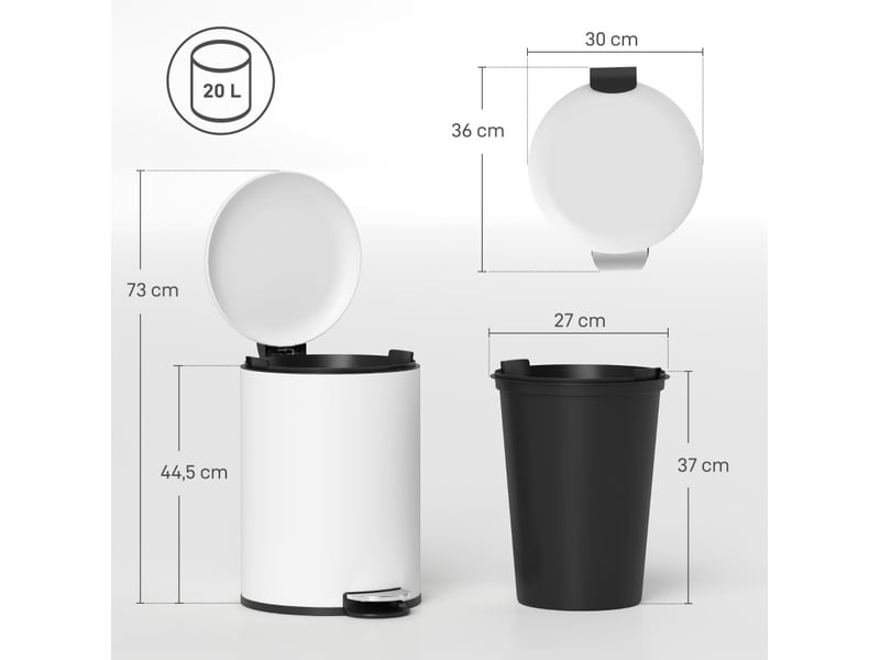  Poubelle à pédale 20 l 36 x 30 x 44,5 cm blanc crème  - Conforama C
