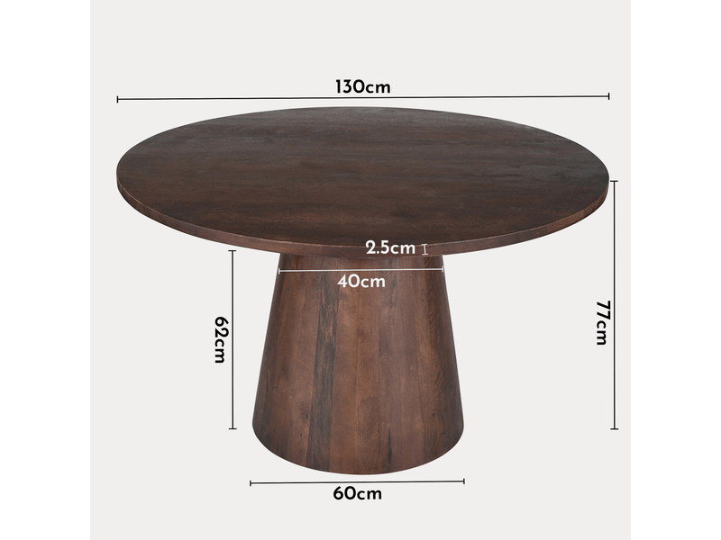 Tommy - 130 - table à manger ronde en bois de manguier d130 cm TOMMY-130-BOI - Conforama E