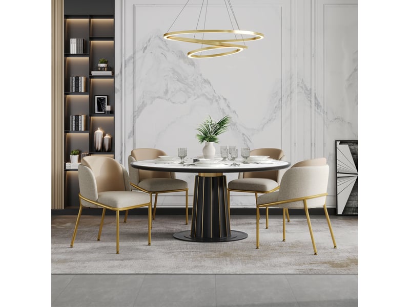 Lot de 4 chaises modernes, pvc et métal, pieds réglables, beige+kaki, usage salon espace ouvert salle à manger - Conforama B