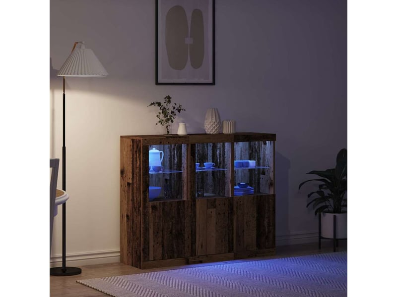  Buffet - bahut - meuble de rangement led 3 pc bois ancien 123 x 37 x 100 cm bois d'ingénierie  - Conforama E