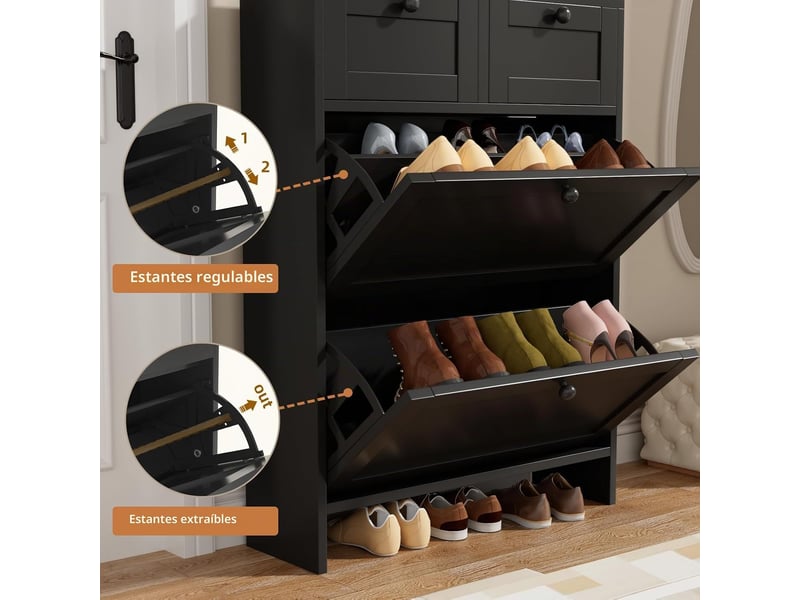  Meuble à chaussures étroit, 2 portes, étagère à chaussures pour entrée, 80 x 24 x 110 cm (longueur x largeur x hauteur) (noir)  - Conforama E