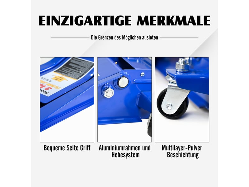  Cric hydraulique - capacité 3 tonnes - pompes doubles - rotation 360° - structure aluminium et acier - poids 28.5 kg 67x33x50.8cm - Conforama D