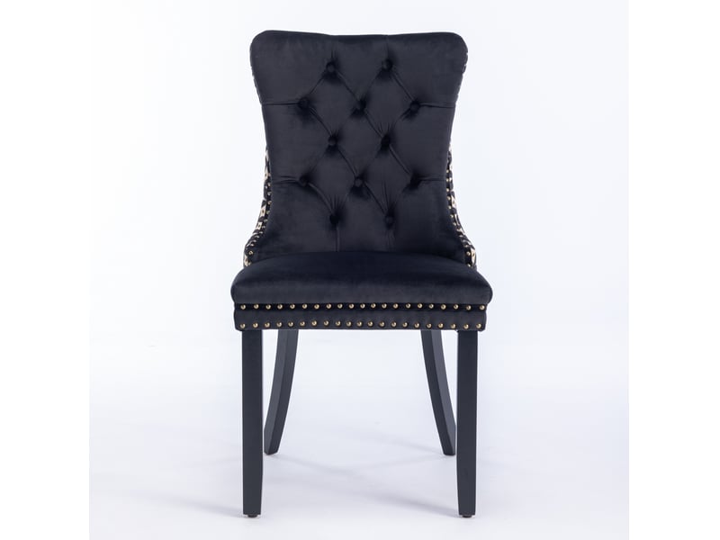  Lot de 2 chaises de salle à manger 65x50x95 cm noires en velours, dossier capitonné à motif géométrique  - Conforama A
