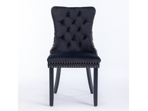 Lot de 2 chaises de salle à manger 65x50x95 cm noires en velours, dossier capitonné à motif géométrique