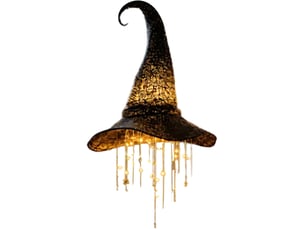 Décoration halloween suspendue, chapeau de sorcière lumineux led à lumière chaude avec étoiles en cascade pour porche et terrasse, court