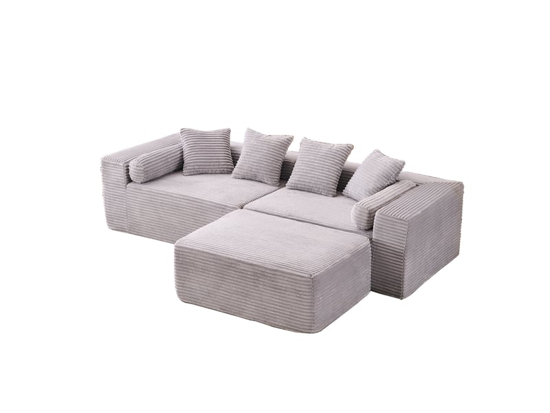  Canapé modulable, canapé de salon, en tissu chenille, gris, pour salon, mobilier pour espace de vie, chambre  - Conforama E