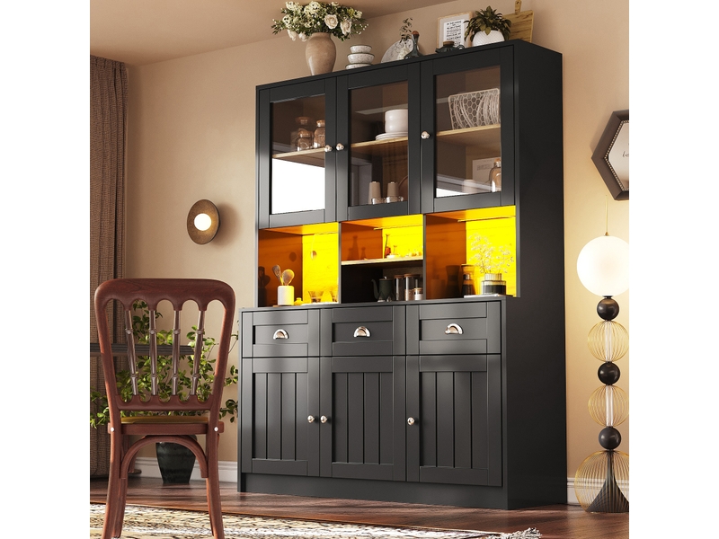  Buffet de cuisine haut 140x175 cm, meuble vaisselier étroit avec tiroirs intégrés et étagères réglables, solution de rangement optimisée pour petites cuisines  - Conforama B