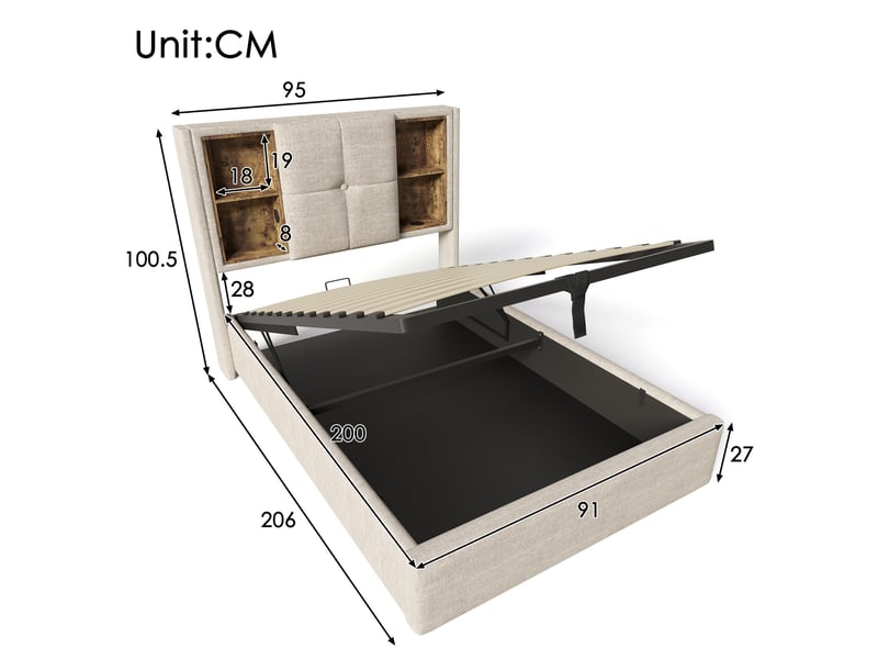 Lit enfant 90x200 cm avec recharge usb-c, lit simple avec sommier à lattes en bois, lit avec matelas, couleur naturelle - Conforama D