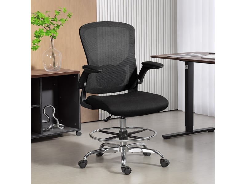  Chaise de bureau ergonomique avec support lombaire 4d et accoudoirs relevables en noir dimensions 60 x 60 x 108-132 cm  - Conforama B