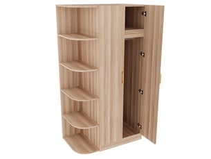 Armoire 2 portes 90 x 55 x 170 cm en mdf bois clair, rangements ouverts, tiroirs et penderie spacieuse