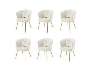 Lot de 6 chaises tcqpz en velours beige dossier pétale coussin inclus pieds en métal doré 63 x 58 x 77 cm