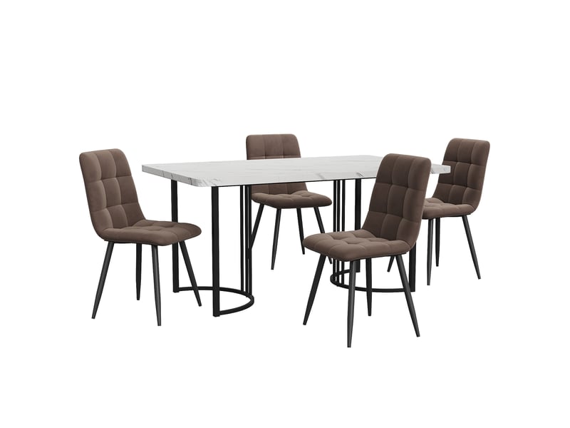 Ensemble table et chaises 5 pièces, table à manger avec 4 chaises en velours, plateau effet marbre, table de cuisine 140 x 80 cm  - Conforama B