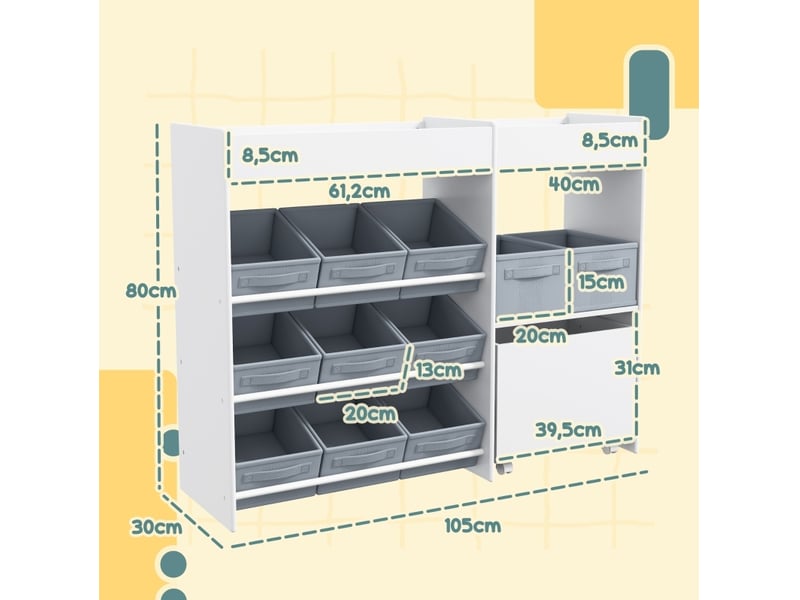  Meuble de rangement enfant 105x30x80 cm blanc avec 11 bacs en tissu  - Conforama C
