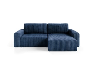 Canapé d'angle réversible convertible   4 places Velours côtelé bleu avec coffre de rangement