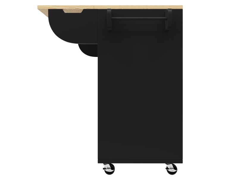  Îlot de cuisine noir avec portes coulissantes, desserte sur roulettes, chariot de cuisine avec porte-épices et porte-serviettes, plateau en mdf  - Conforama W