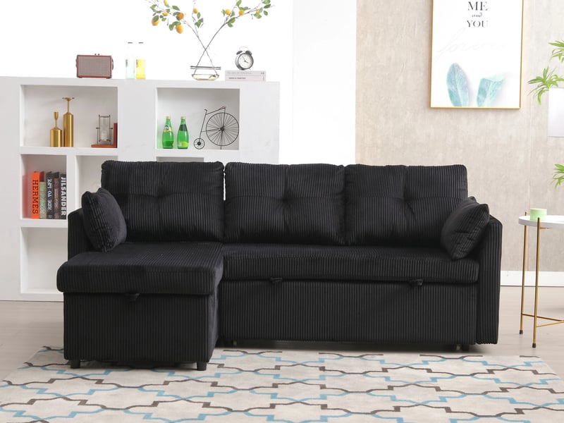  Canapé droit convertible ,3 places,avec méridienne réglable, sièges de rangement et combinaison flexible,206 x 108 x 66 cm,noir  - Conforama B