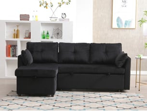 Canapé droit convertible <strong>BIQZUYA</strong> <strong></strong> 3 places Tissu noir