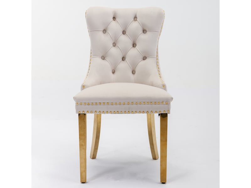  Lot de 2 chaises de salle à manger en velours beige, bois massif et pieds dorés - design élégant  - Conforama A