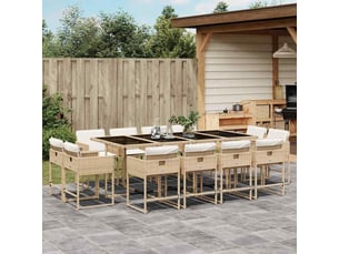 Ensemble à manger de jardin et coussins 13 pièces beige