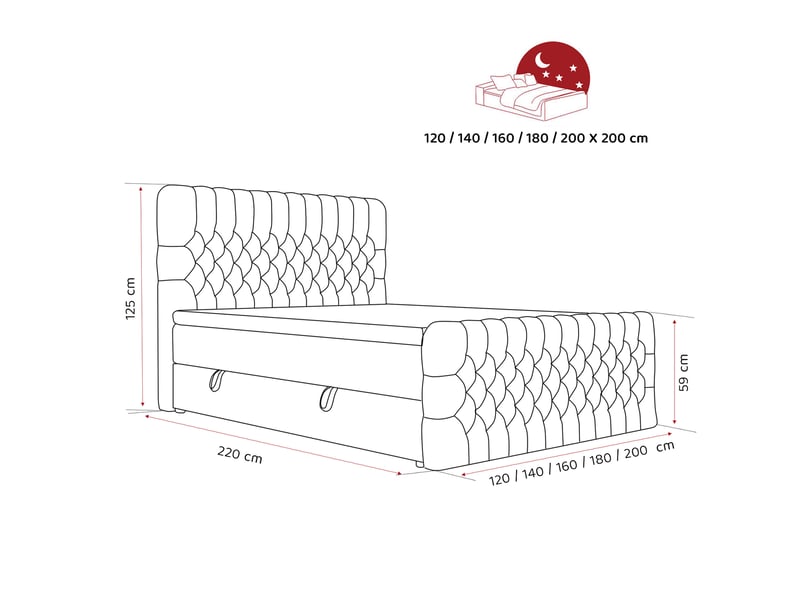  Lit adulte alba plus - 200x200 cm - matelas ressorts + surmatelas - coffre de rangement - éco-cuir résistant gris ALBA PLUS - Conforama E