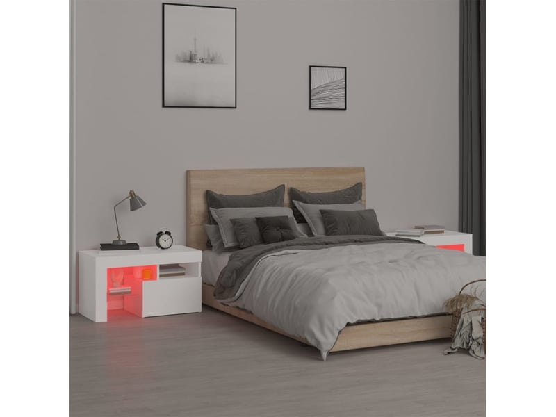 Lot de 2 tables de chevet - cabinet de chevet - table de nuit et lumières led blanc 70x36,5x40 cm - Conforama E