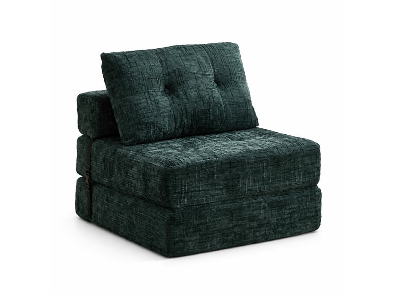  Canapé-lit pliant 79x79x57 cm, convertible avec coussins et dossier, revêtement chenille vert émeraude  - Conforama A