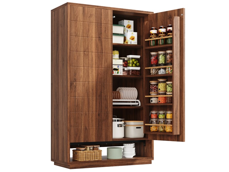  Buffet cuisine 2 portes, 100 x 40 x 162,5 cm, compartiments ouverts, ouverture push-to-open et anti-basculement, mdf, marron Morn Vibe - Conforama A