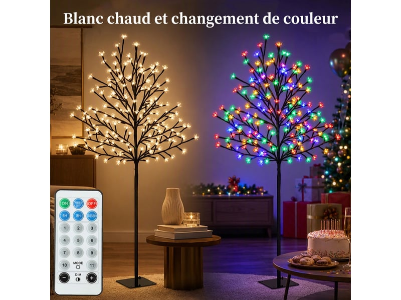 Arbre lumineux 150cm cerisier artificiel lumineux 160 led et 16 branches flexibles, décoration intérieure et extérieure - Conforama D
