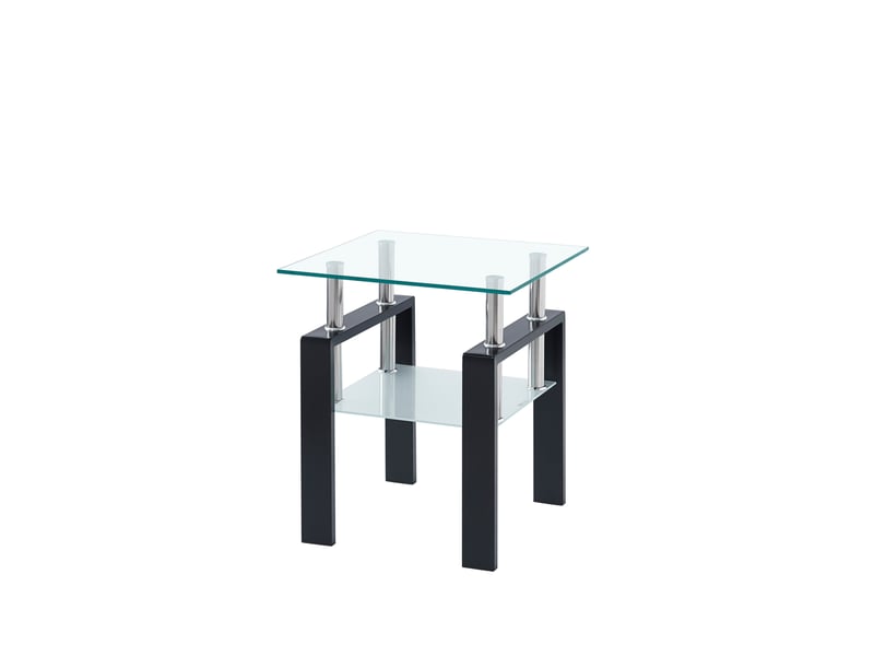 Lot de 2 tables d'appoint carrées 45 x 45 x 52 cm – transparent et noir – double plateau en verre trempé - Conforama E