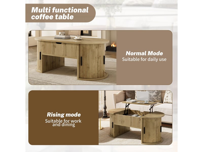  Table basse avec rangement rangement ouvert style moderne hauteur réglable étagères ouvertes rangement dissimulé portes coulissantes adapté petits appartements adapté bureaux à domicile  - Conforama D
