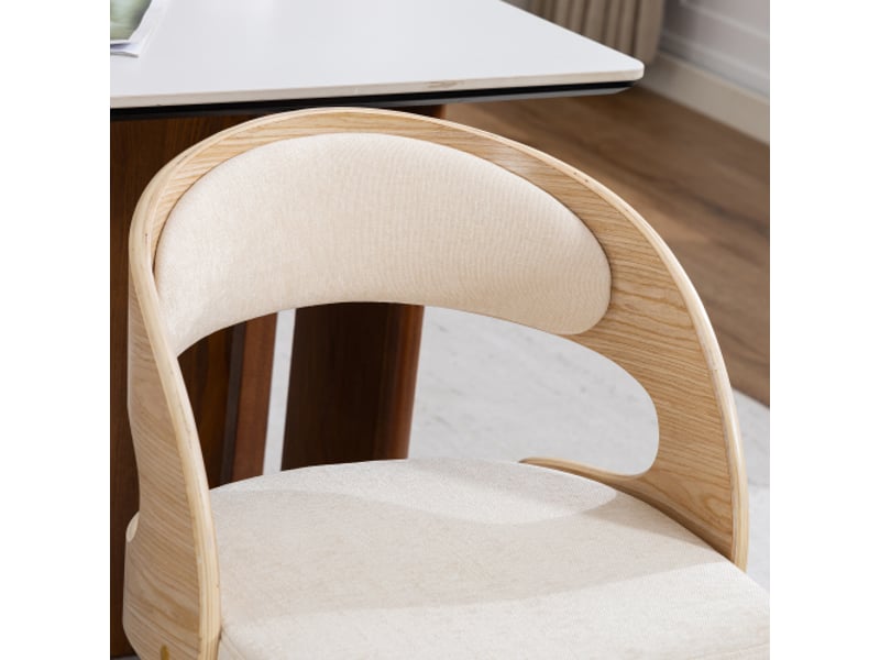 Ensemble de 2 chaises de salle à manger en bois, moderne, sièges pivotants, coussins coton-lin beige, dossier incurvé  - Conforama E
